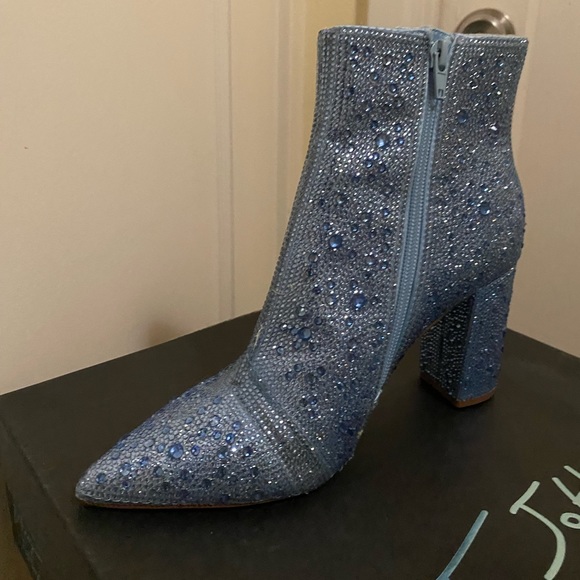 Betsey Johnson Cady Blue Sequin Pointed Toe Heeled Ankle Boot - Picture 16 of 17